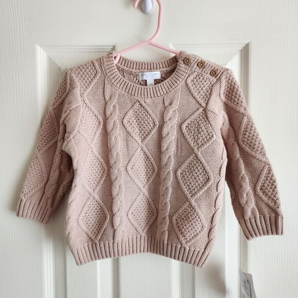 Grayson Mini Cable Knit Baby Sweater 18M Light Brown Button Shoulder NWT - Picture 1 of 7